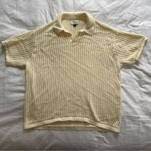 American Eagle Outfitters Cream Knit Mesh Polo Sweater Shirt